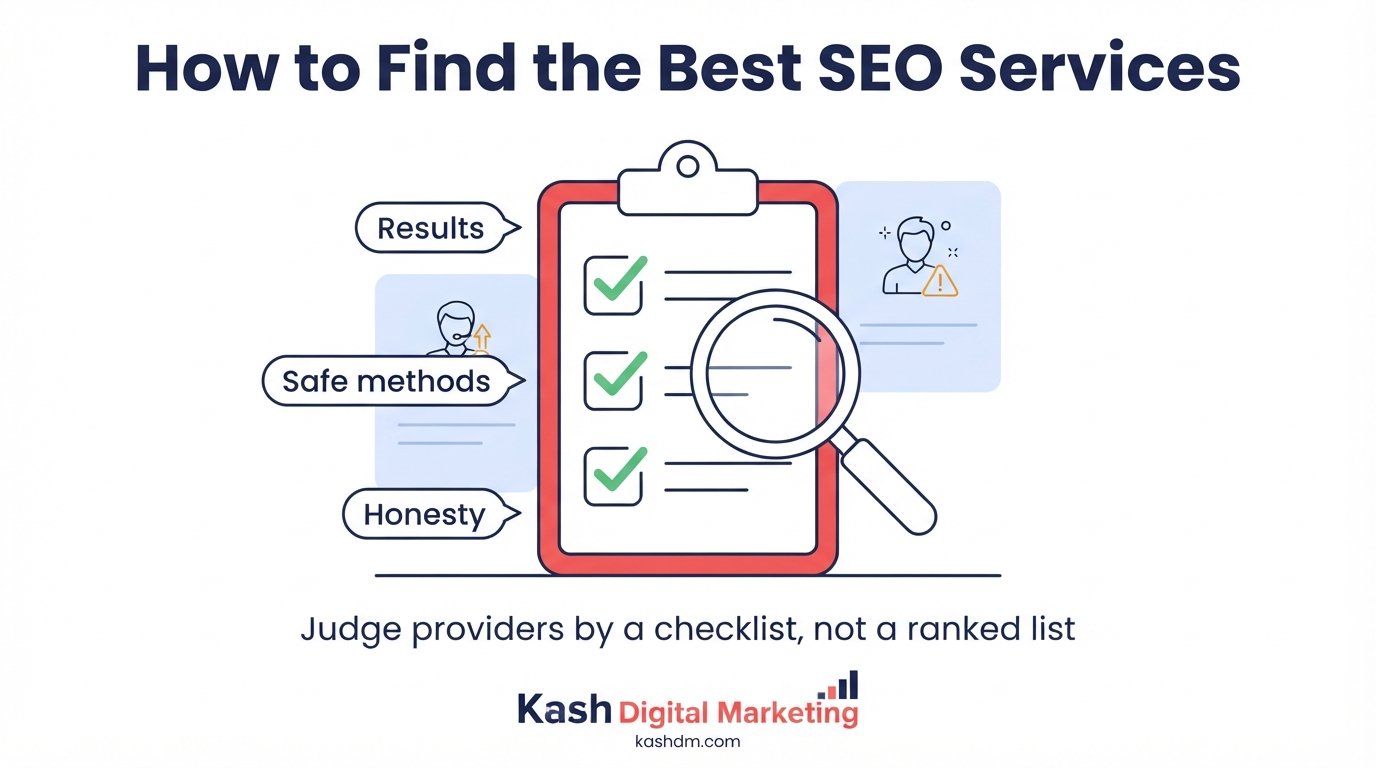 Best SEO services: a business owner comparing SEO agencies against a clear evaluation checklist.