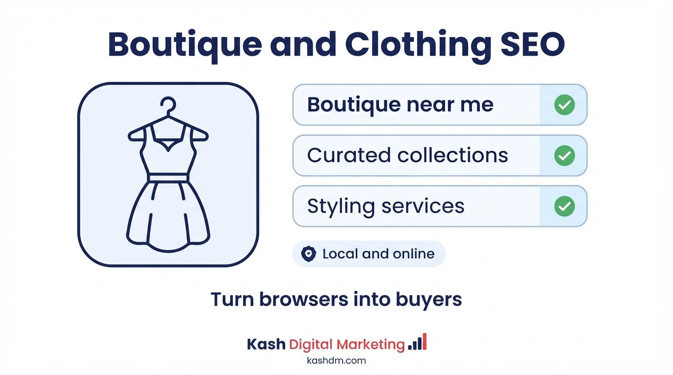 Boutique and clothing store SEO: a boutique Google profile showing curated outfit photos and styling services.