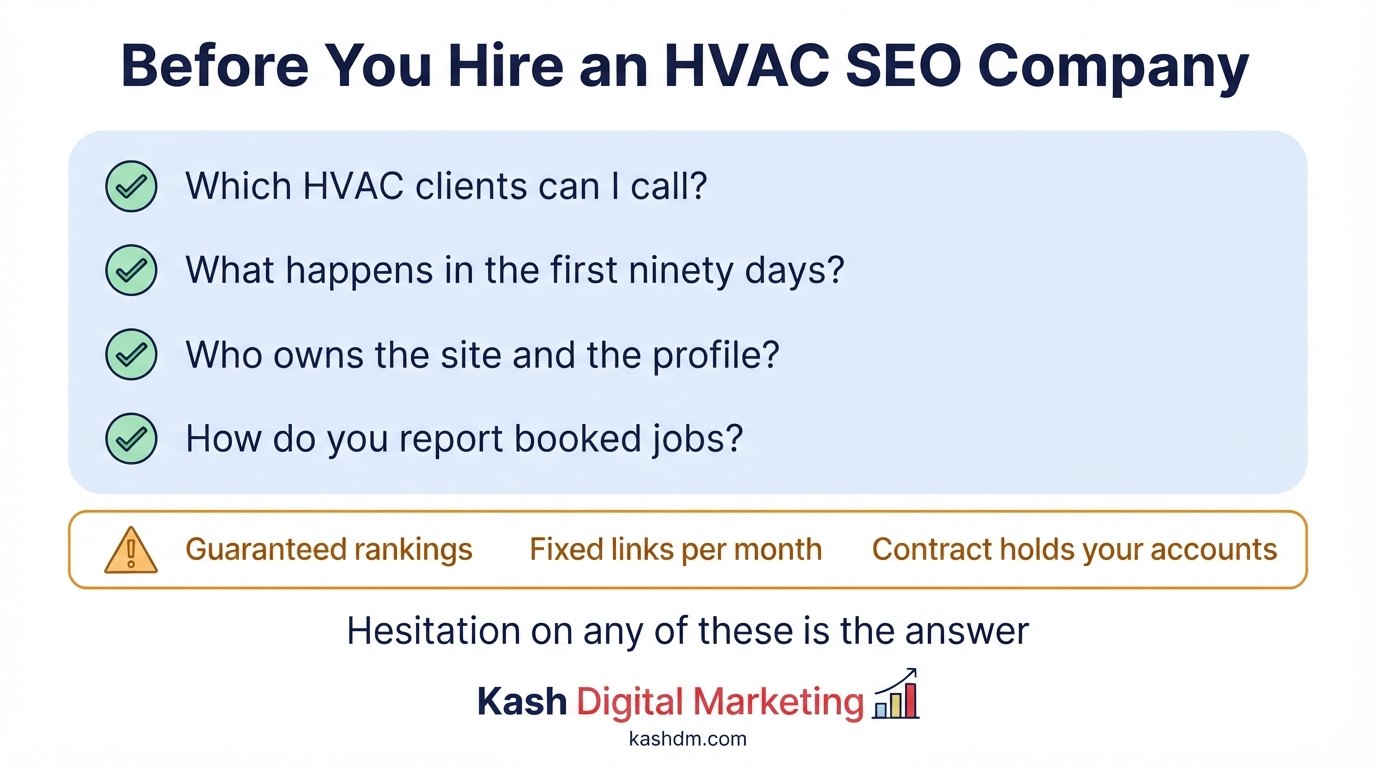 Choosing an HVAC SEO company: questions to ask, proof to request and the red flags that signal a bad agency.