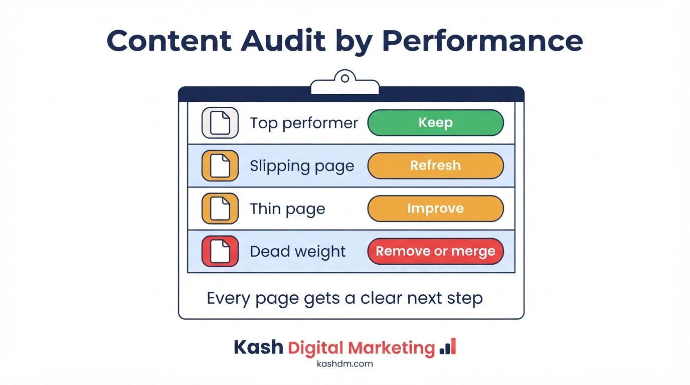 Content audit services: cataloguing pages by performance to build a prioritized content improvement plan.