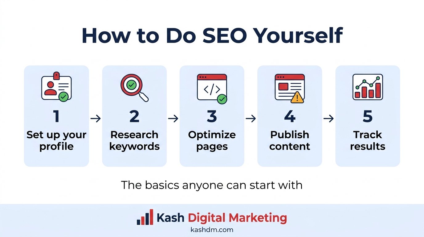 How to do SEO yourself: five basic steps from Google Business Profile to tracking results.