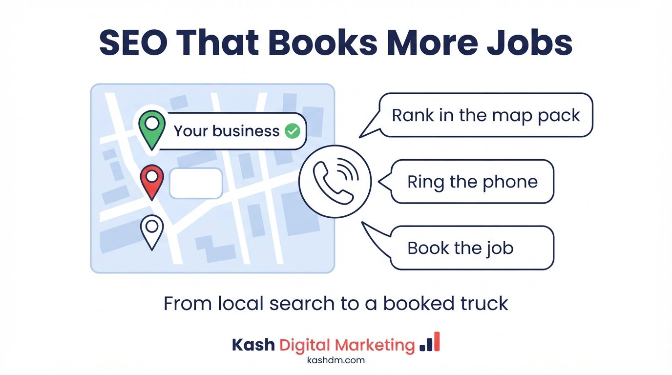 SEO for home services companies: a contractor's business ranking in the Google map pack with more calls booked.
