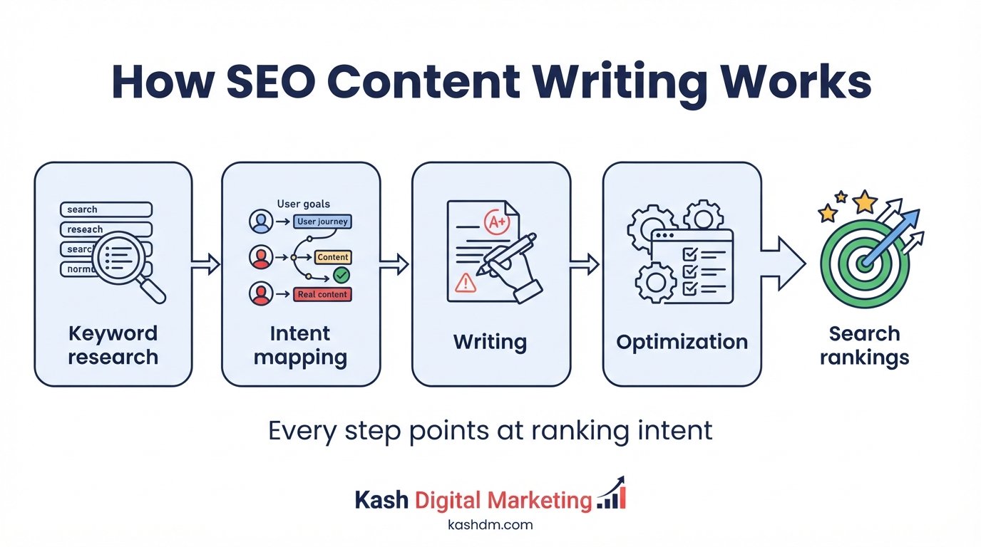 SEO content writing for local businesses: content built around real neighborhoods, service areas and community detail.