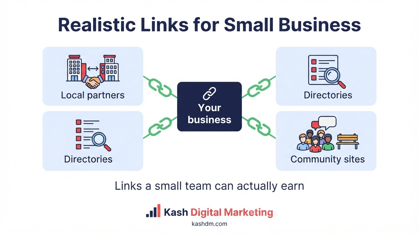 Small business link building: community sponsorships, local press and partnerships earning relevant local links.