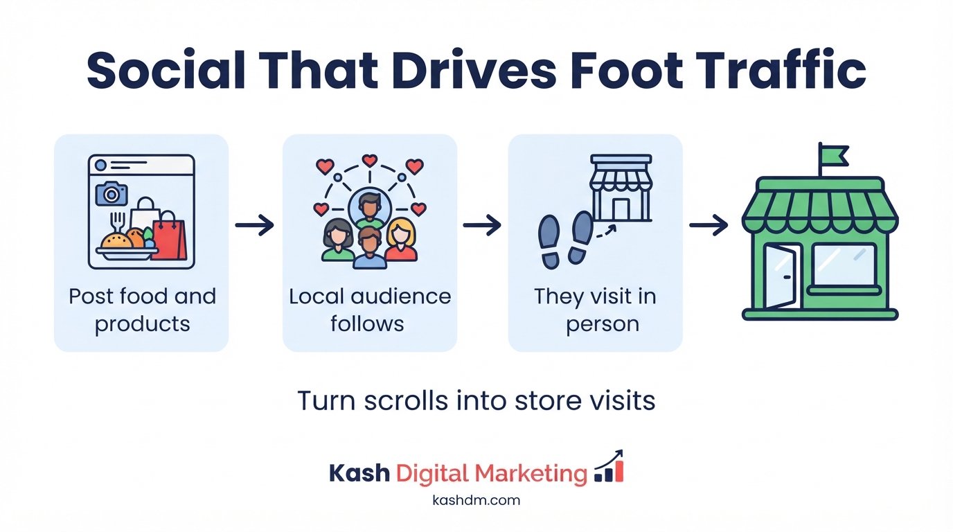 Social media marketing for restaurants and retail: Instagram content of food and products driving foot traffic.