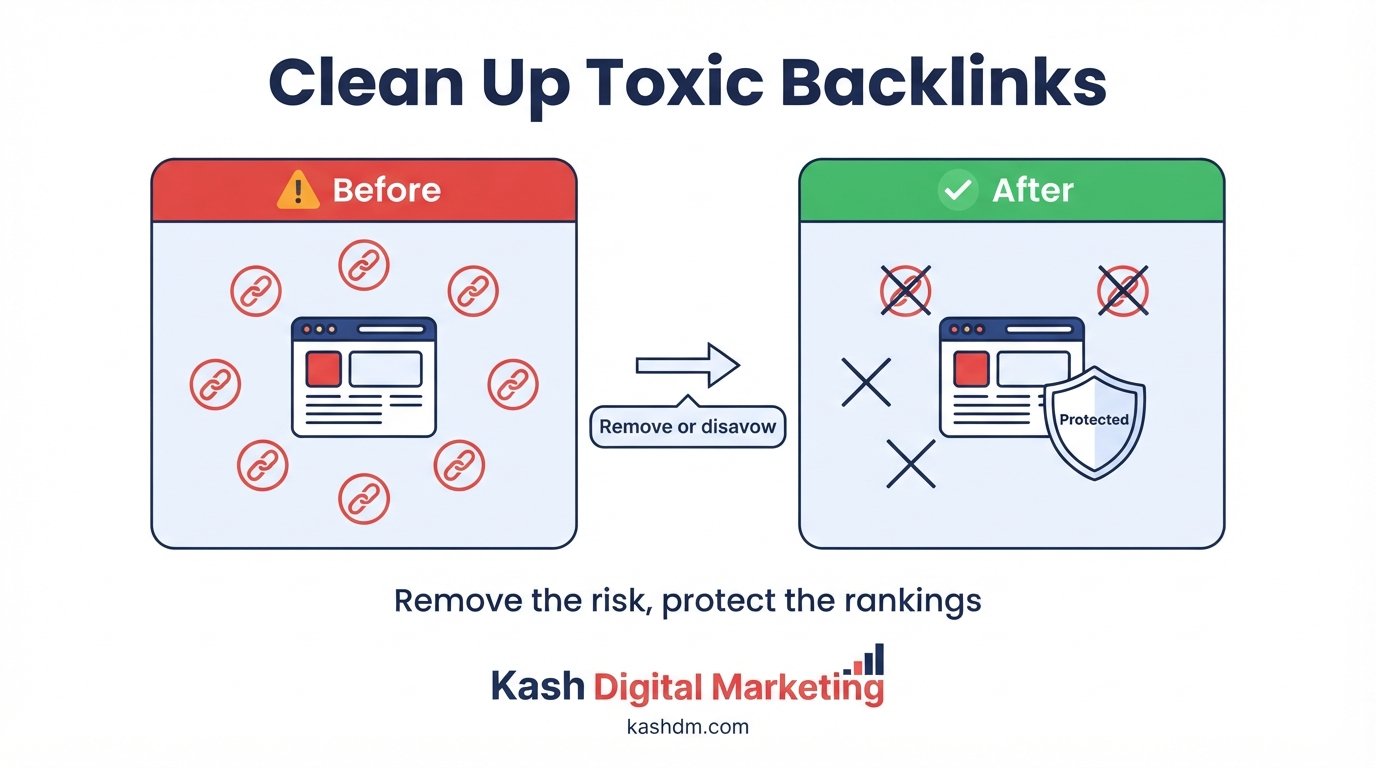 Toxic link removal and disavow services: outreach-first cleanup with disavow as a careful last resort.